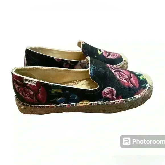 Soludos Women's Leather Floral Slipper Espadrille Platform Flats Size 6 - Picture 1 of 12